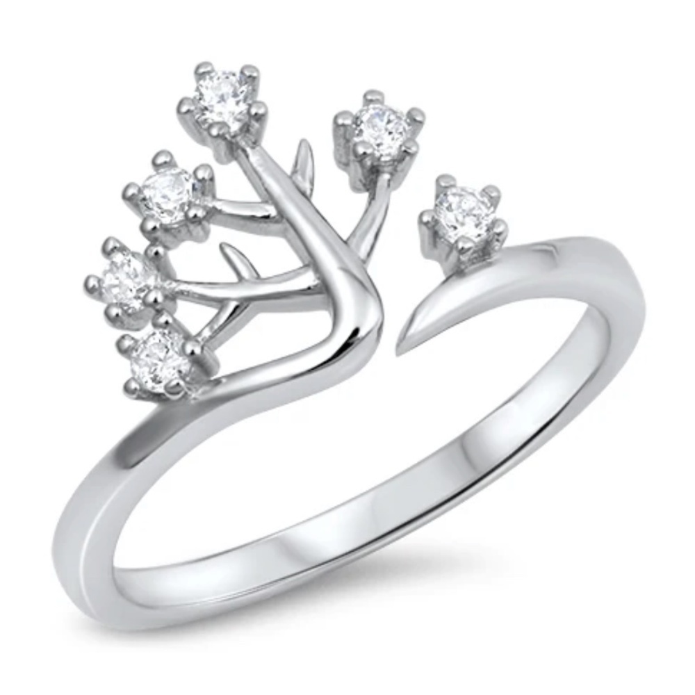 Sterling Silver CZ Tree Ring – Adjustable (Size 8–9)